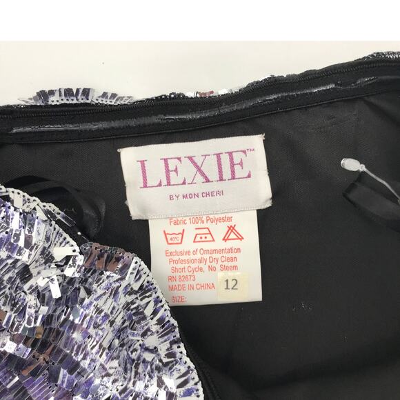 Lexie by Mon Cherie Sequins Strapless Mini Dress Girls 12 Purple Silver - Picture 4 of 7